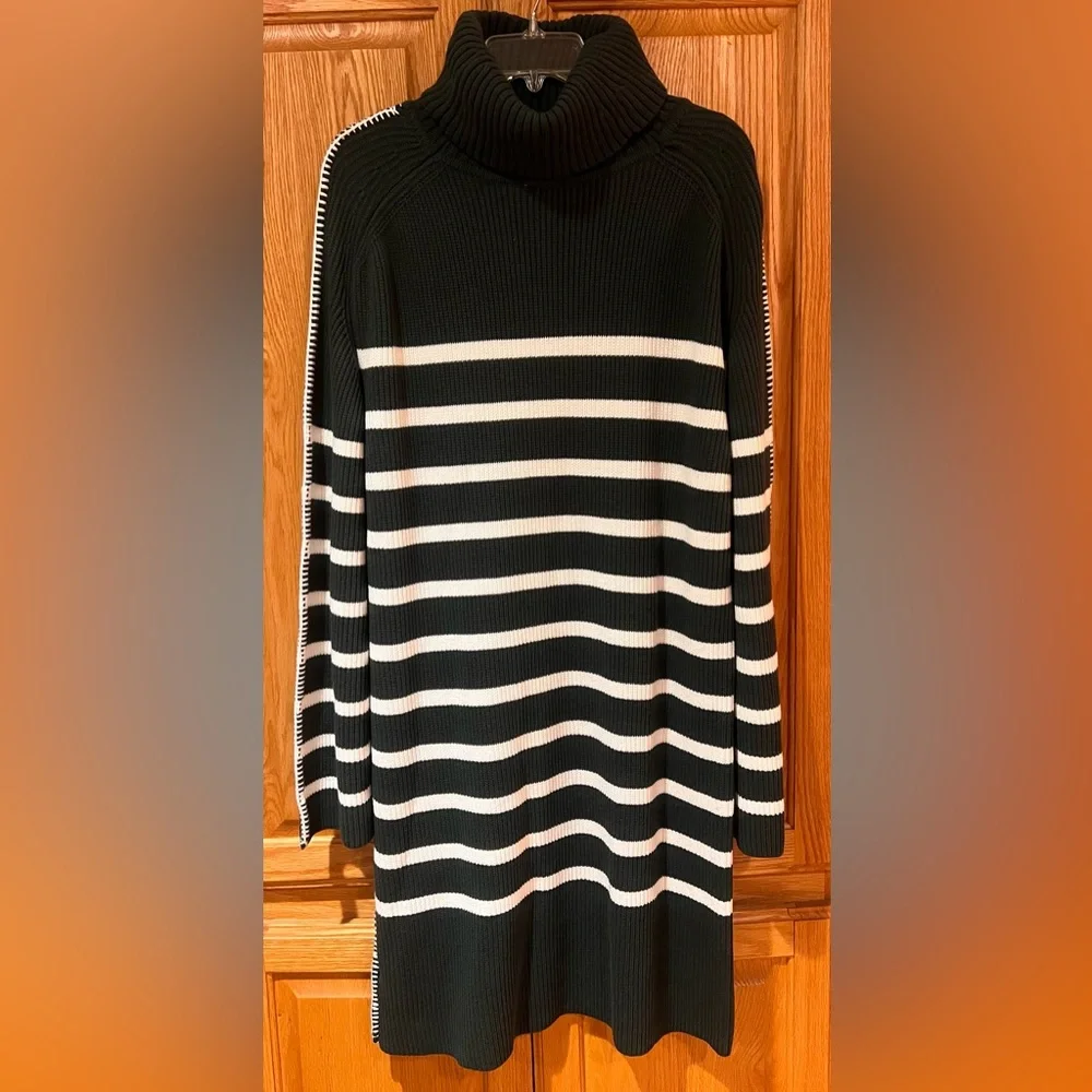 Tuckernuck Hyacinth House Striped Emsley Mini Sweater Dress Pine Green White XXL